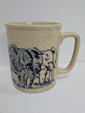 Blue Elephant Wrap Graphic Speckled Ceramic Coffee Mug Made In Japan